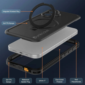 Coque étanche pour iPhone 17 [Série Kickstud 2.0] Housse de protection IP68 avec protecteur d'écran et béquille [Noir]