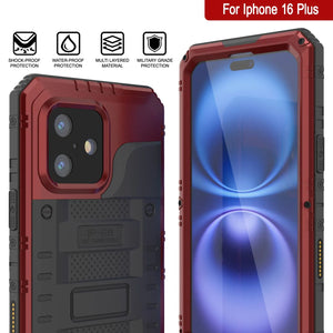 iPhone 16 Plus Metal Extreme 3.0 Série Aluminium Aluminium Aluminium IP68 W / Buillt en protecteur d'écran et kickstand [rouge]