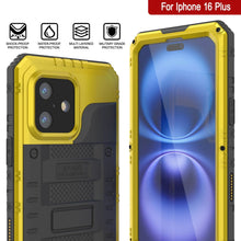 Charger l&#39;image dans la galerie, iPhone 16 Plus Metal Extreme 3.0 Série Aluminium Aluminium Aluminium IP68 W / Buillt en protecteur d&#39;écran et kickstand [Yellow]
