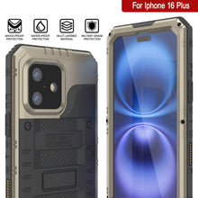Charger l&#39;image dans la galerie, iPhone 16 Plus Metal Extreme 3.0 Série Aluminium Aluminium Aluminium IP68 W / Buillt en protecteur d&#39;écran et kickstand [Gold]
