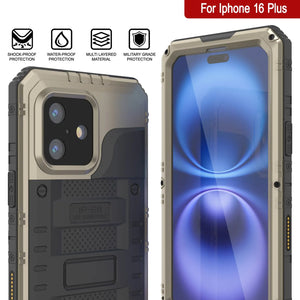 iPhone 16 Plus Metal Extreme 3.0 Série Aluminium Aluminium Aluminium IP68 W / Buillt en protecteur d'écran et kickstand [Gold]