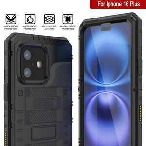 iPhone 16 Plus Metal Extreme 3.0 Série Aluminium Aluminium Aluminium IP68 W / Buillt en protecteur d'écran et kickstand [noir]