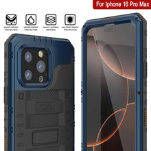 Charger l&#39;image dans la galerie, iPhone 16 Pro Max Metal Extreme 3.0 Série Aluminium Aluminium Aluminium Case IP68 W / Buillt en protecteur d&#39;écran et kickstand [Blue]
