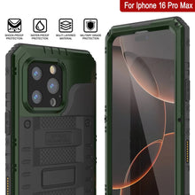 Charger l&#39;image dans la galerie, iPhone 16 Pro Max Metal Extreme 3.0 Série Aluminium Aluminium Aluminium Case IP68 avec Buillt en protecteur d&#39;écran et kickstand [Green Dark]
