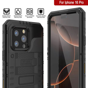 iPhone 16 Pro Metal Extreme 3.0 Série Aluminium Aluminium Aluminium IP68 W / Buillt en protecteur d'écran et kickstand [noir]