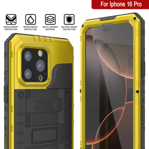 iPhone 16 Pro Metal Extreme 3.0 Série Aluminium Aluminium Aluminium IP68 W / Buillt en protecteur d'écran et kickstand [Yellow]
