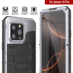 iPhone 16 Pro Metal Extreme 3.0 Série Aluminium Aluminium Aluminium IP68 W / Buillt en protecteur d'écran et kickstand [White]