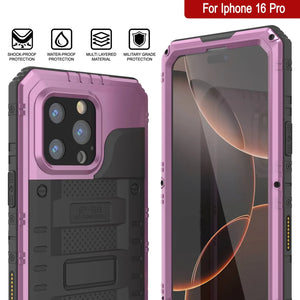 iPhone 16 Pro Metal Extreme 3.0 Série Aluminium Aluminium Aluminium IP68 W / Buillt en protecteur d'écran et kickstand [Pink]