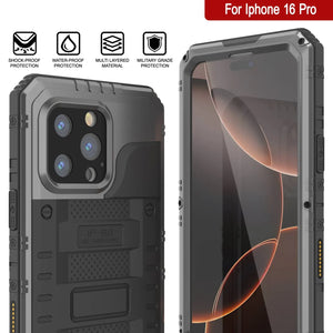 iPhone 16 Pro Metal Extreme 3.0 Série Aluminium Aluminium Aluminium IP68 W / Buillt en protecteur d'écran et kickstand [Silver]