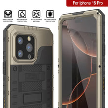 Charger l&#39;image dans la galerie, iPhone 16 Pro Metal Extreme 3.0 Série Aluminium Aluminium Aluminium IP68 W / Buillt en protecteur d&#39;écran et kickstand [Gold]
