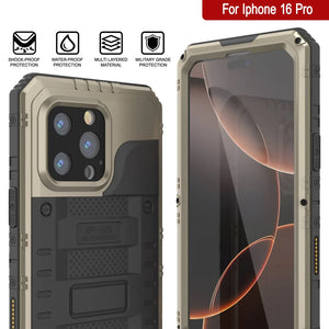 iPhone 16 Pro Metal Extreme 3.0 Série Aluminium Aluminium Aluminium IP68 W / Buillt en protecteur d'écran et kickstand [Gold]