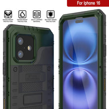 Charger l&#39;image dans la galerie, iPhone 16 Metal Extreme 3.0 Série Aluminium Aluminium Case imperméable IP68 avec Bouillt en protecteur d&#39;écran et kickstand [Dark Green]
