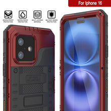 Charger l&#39;image dans la galerie, iPhone 16 Metal Extreme 3.0 Série Aluminium Aluminium Case IP68 W / Buillt en protecteur d&#39;écran et kickstand [Red]

