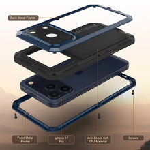 Charger l&#39;image dans la galerie, Étui iPhone 17 Pro Metal, couverture d&#39;armure de qualité militaire lourde [Proof] Full Body Hard [bleu]
