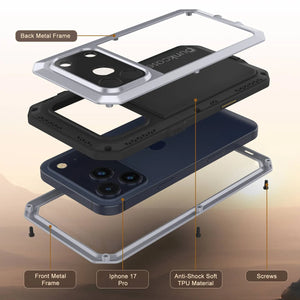 Étui iPhone 17 Pro Metal, couverture d'armure de qualité militaire lourde [Proof] Full Body Hard [White]