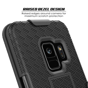 Punkcase Galaxy S9 Case With Screen Protector, Holster Belt Clip & Built-In Kickstand Non Slip Dual Layer Hybrid TPU Full Body Protection [Thin Fit] for Samsung Galaxy S9 Edge [Black] 