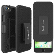 Charger l&#39;image dans la galerie, Punkcase iPhone SE (4.7&quot;) Case With Tempered Glass Screen Protector, Holster Belt Clip &amp; Built-In Kickstand Non Slip Dual Layer Hybrid TPU Full Body Protection [Thin Fit] for Apple iPhone 7 &amp; 8 [Black] (Color in image: Black)
