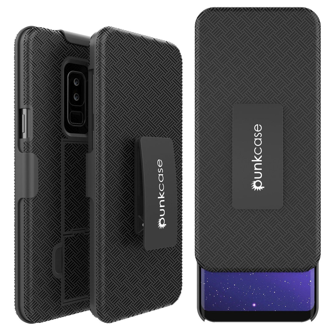 Punkcase Galaxy S9 PLUS Case With Screen Protector, Holster Belt Clip & Built-In Kickstand Non Slip Dual Layer Hybrid TPU Full Body Protection [Thin Fit] for Samsung Galaxy S9+ Edge [Black] (Color in image: Black)