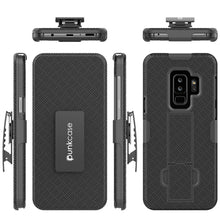 Charger l&#39;image dans la galerie, Punkcase Galaxy S9 PLUS Case With Screen Protector, Holster Belt Clip &amp; Built-In Kickstand Non Slip Dual Layer Hybrid TPU Full Body Protection [Thin Fit] for Samsung Galaxy S9+ Edge [Black] 
