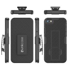 Charger l&#39;image dans la galerie, Punkcase iPhone SE (4.7&quot;) Case With Tempered Glass Screen Protector, Holster Belt Clip &amp; Built-In Kickstand Non Slip Dual Layer Hybrid TPU Full Body Protection [Thin Fit] for Apple iPhone 7 &amp; 8 [Black] 
