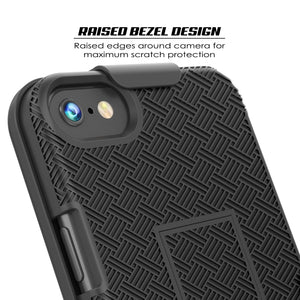 Punkcase iPhone SE (4.7") Case With Tempered Glass Screen Protector, Holster Belt Clip & Built-In Kickstand Non Slip Dual Layer Hybrid TPU Full Body Protection [Thin Fit] for Apple iPhone 7 & 8 [Black] 