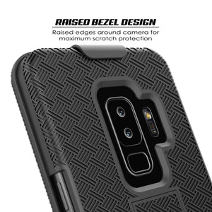 Punkcase Galaxy S9 PLUS Case With Screen Protector, Holster Belt Clip & Built-In Kickstand Non Slip Dual Layer Hybrid TPU Full Body Protection [Thin Fit] for Samsung Galaxy S9+ Edge [Black] 