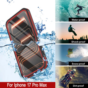 Coque étanche pour iPhone 17 Pro Max [Série Kickstud 2.0] Housse de protection IP68 avec protecteur d'écran et béquille [Rouge]