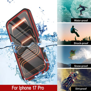 Coque étanche pour iPhone 17 Pro [Série Kickstud 2.0] Housse de protection IP68 avec protecteur d'écran et béquille [Rouge]