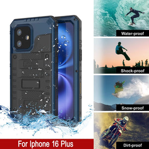 iPhone 16 Plus Metal Extreme 3.0 Série Aluminium Aluminium Aluminium IP68 W / Buillt en protecteur d'écran et kickstand [Blue]
