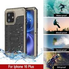 Charger l&#39;image dans la galerie, iPhone 16 Plus Metal Extreme 3.0 Série Aluminium Aluminium Aluminium IP68 W / Buillt en protecteur d&#39;écran et kickstand [Gold]
