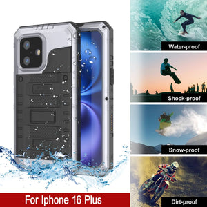 iPhone 16 Plus Metal Extreme 3.0 Série Aluminium Aluminium Aluminium IP68 W / Buillt en protecteur d'écran et kickstand [White]
