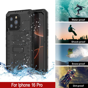 iPhone 16 Pro Metal Extreme 3.0 Série Aluminium Aluminium Aluminium IP68 W / Buillt en protecteur d'écran et kickstand [noir]
