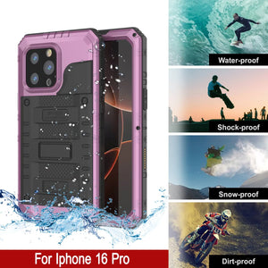 iPhone 16 Pro Metal Extreme 3.0 Série Aluminium Aluminium Aluminium IP68 W / Buillt en protecteur d'écran et kickstand [Pink]