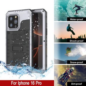 iPhone 16 Pro Metal Extreme 3.0 Série Aluminium Aluminium Aluminium IP68 W / Buillt en protecteur d'écran et kickstand [White]