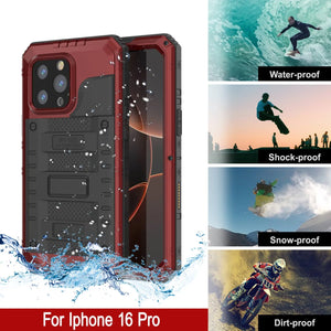 iPhone 16 Pro Metal Extreme 3.0 Série Aluminium Aluminium Aluminium IP68 W / Buillt en protecteur d'écran et kickstand [Red]
