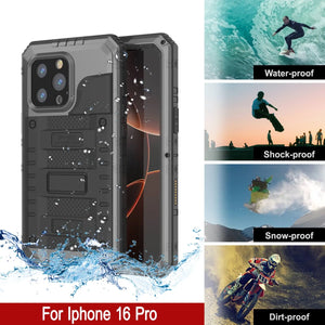 iPhone 16 Pro Metal Extreme 3.0 Série Aluminium Aluminium Aluminium IP68 W / Buillt en protecteur d'écran et kickstand [Silver]