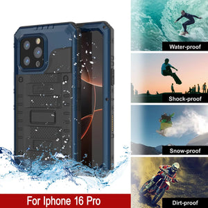 iPhone 16 Pro Metal Extreme 3.0 Série Aluminium Aluminium Aluminium IP68 W / Buillt en protecteur d'écran et kickstand [Blue]