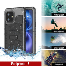 Charger l&#39;image dans la galerie, iPhone 16 Metal Extreme 3.0 Série Aluminium Aluminium Étui imperméable IP68 avec Bouillt en protecteur d&#39;écran et kickstand [Silver]
