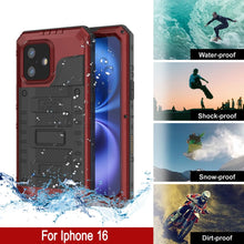 Charger l&#39;image dans la galerie, iPhone 16 Metal Extreme 3.0 Série Aluminium Aluminium Case IP68 W / Buillt en protecteur d&#39;écran et kickstand [Red]
