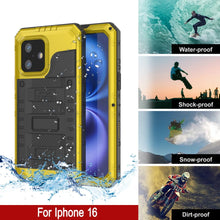 Charger l&#39;image dans la galerie, iPhone 16 Metal Extreme 3.0 Série Aluminium Aluminium Case imperméable IP68 W / Bouillt en protecteur d&#39;écran et kickstand [Yellow]
