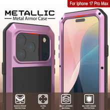 Charger l&#39;image dans la galerie, Étui iPhone 17 Pro Max Metal, couverture d&#39;armure de qualité militaire lourde [Proof] Full Body Hard [Pink]

