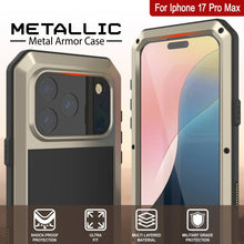 Charger l'image dans la galerie, Étui en métal iPhone 17 Pro Max, couverture d'armure de qualité militaire lourde [Proof] Full Body Hard [Gold]
