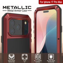 Charger l'image dans la galerie, Étui en métal iPhone 17 Pro Max, couverture d'armure de qualité militaire lourde [Proof] Full Body Hard [rouge]
