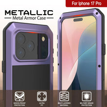 Charger l&#39;image dans la galerie, Étui iPhone 17 Pro Metal, couverture d&#39;armure de qualité militaire lourde [Proof] Full Body Hard [Purple]
