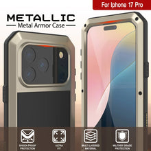 Charger l&#39;image dans la galerie, Étui iPhone 17 Pro Metal, couverture d&#39;armure de qualité militaire lourde [Proof] Full Body Hard [Gold]
