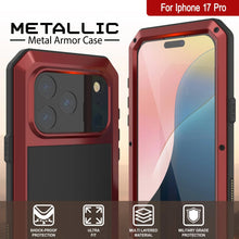 Charger l&#39;image dans la galerie, Étui iPhone 17 Pro Metal, couverture d&#39;armure de qualité militaire lourde [Proof] Full Body Hard [Red]
