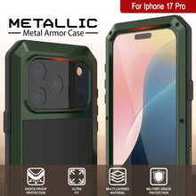 Charger l&#39;image dans la galerie, Étui iPhone 17 Pro Metal, couverture d&#39;armure de qualité militaire lourde [Proof] Full Body Hard [vert foncé]

