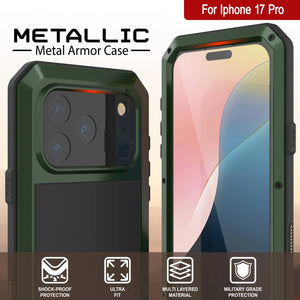 Étui iPhone 17 Pro Metal, couverture d'armure de qualité militaire lourde [Proof] Full Body Hard [vert foncé]