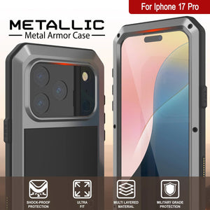 Étui iPhone 17 Pro Metal, couverture d'armure de qualité militaire lourde [Proof] Full Body Hard [Silver]
