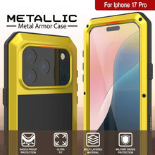 Charger l&#39;image dans la galerie, Étui iPhone 17 Pro Metal, couverture d&#39;armure de qualité militaire lourde [Proof] Full Body Hard [Jaune]
